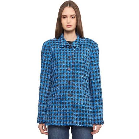 Escada Blue Textured Button Front Structured Oversized Blazer M - Picture 1 of 8